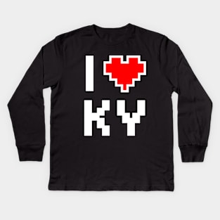 I Love KY - Pixel heart for Kentucky gamer Kids Long Sleeve T-Shirt